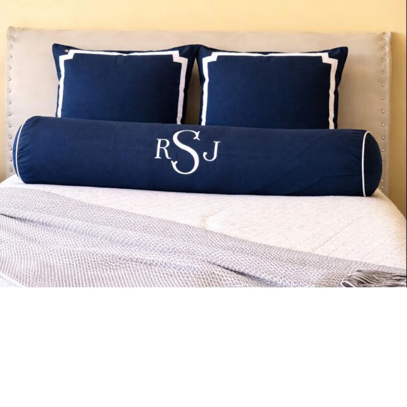 Geometric Throw Pillows Bundle, Blue Bolster Pillow for Bedroom