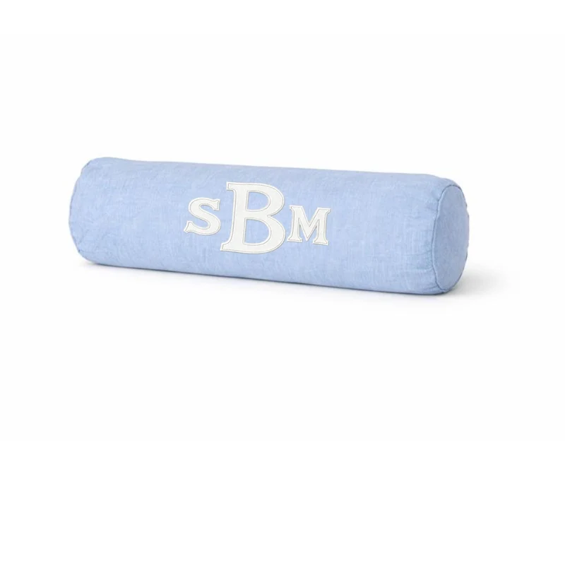 Crib Appliqued Monogram Pillow Cover, Bolster Blue Throw Pillow, Decorative Neckroll Pillow