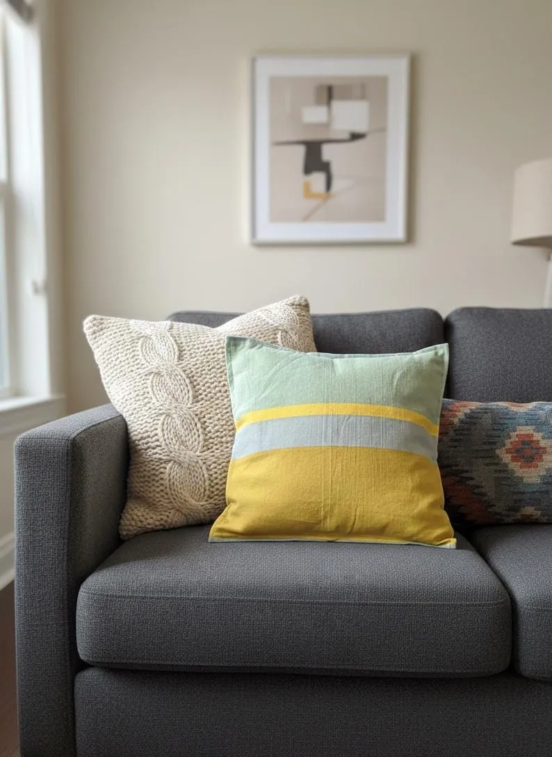 Yellow Striped Throw Pillow, Unique Textured Accent Pillows for Sofa (20x20 inches)