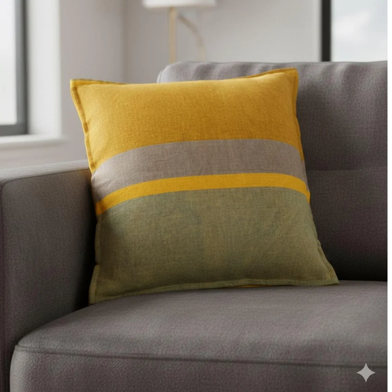 Yellow Striped Throw Pillow, Unique Textured Accent Pillows for Sofa (20x20 inches)