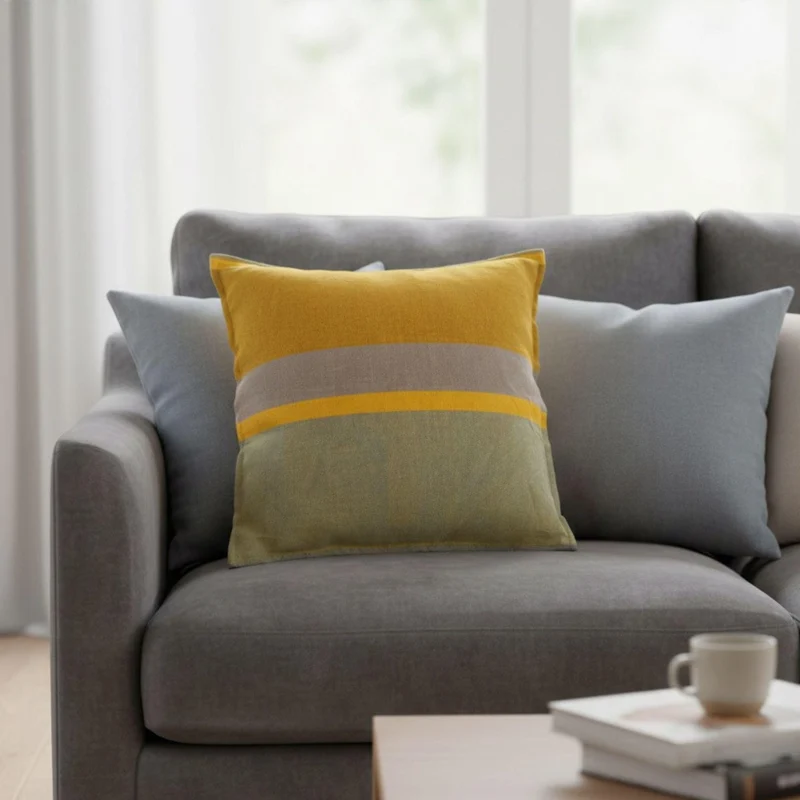 Yellow Striped Throw Pillow, Unique Textured Accent Pillows for Sofa (20x20 inches)