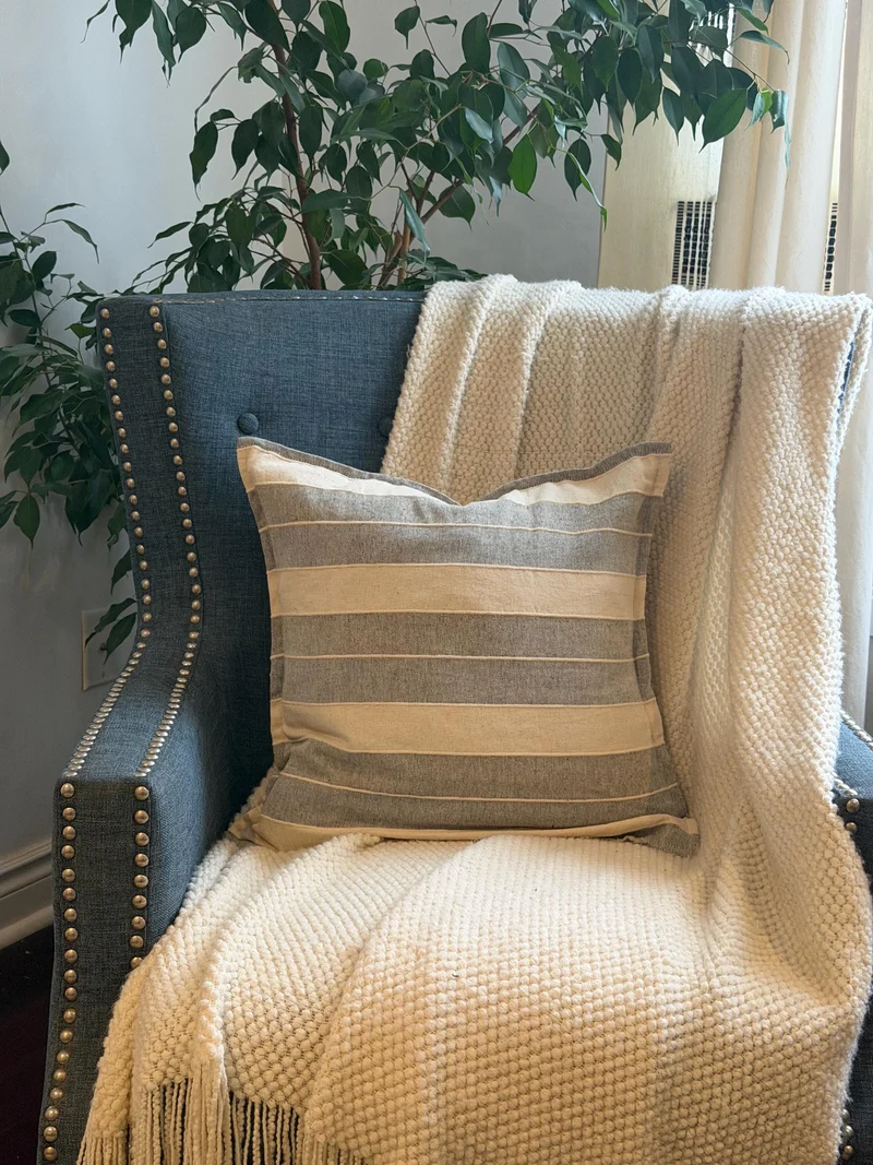 Gray Ivory Striped Throw Pillow Case, Gray Designer Accent Pillows, Modern Home Decor