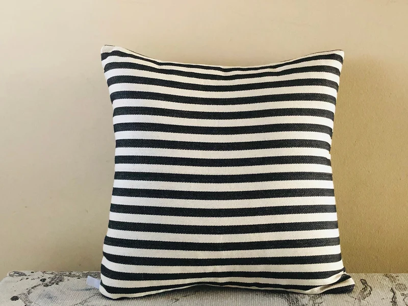 Modern Farmhouse Ticking Decorative Pillow Black White Striped 18x18 Pillow Cover (2 Covers)