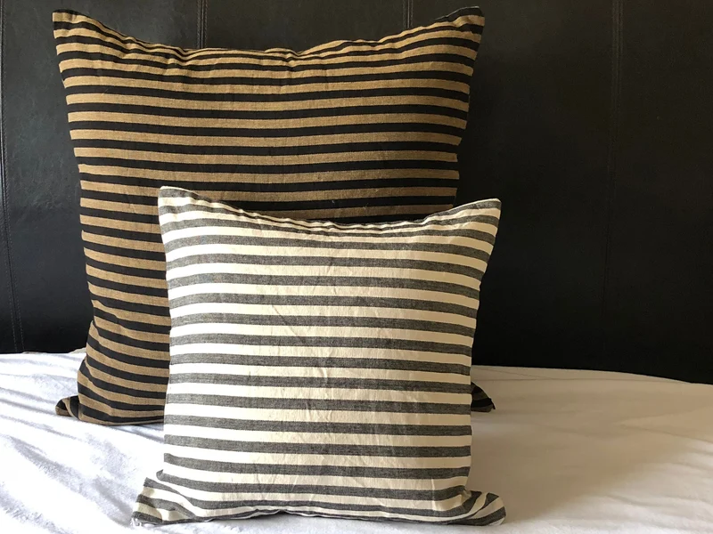 Modern Farmhouse Ticking Decorative Pillow Black White Striped 18x18 Pillow Cover (2 Covers)