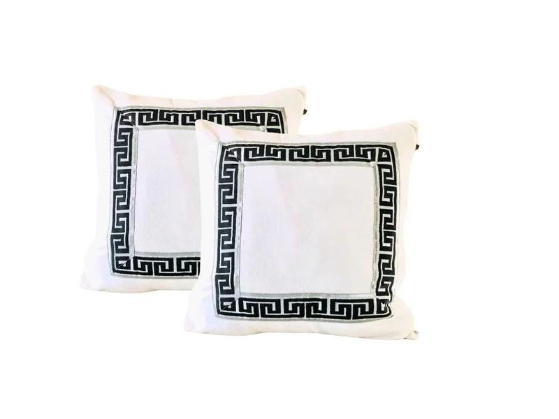 White Greek Trim Decorative Throw Pillow Covers, Greek Key Bedroom Square Euro shams
