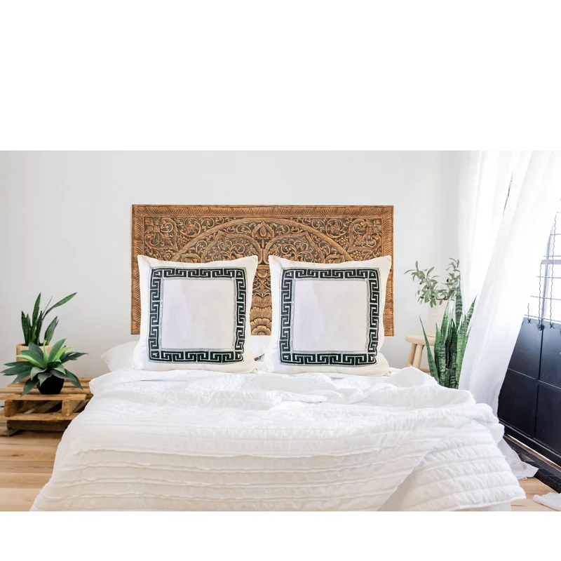 White Greek Trim Decorative Throw Pillow Covers, Greek Key Bedroom Square Euro shams