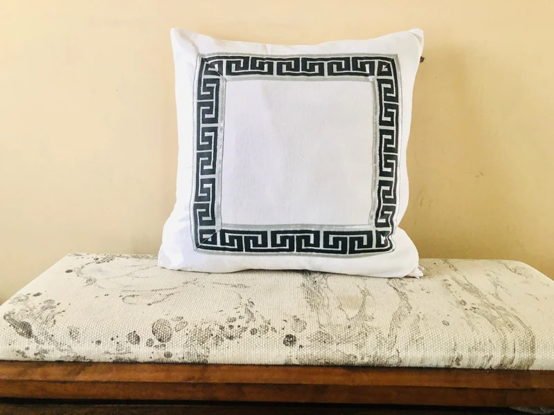 White Greek Trim Decorative Throw Pillow Covers, Greek Key Bedroom Square Euro shams