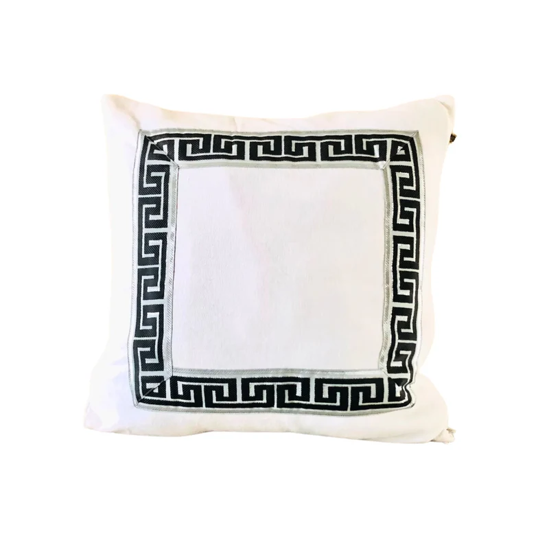 White Greek Trim Decorative Throw Pillow Covers, Greek Key Bedroom Square Euro shams