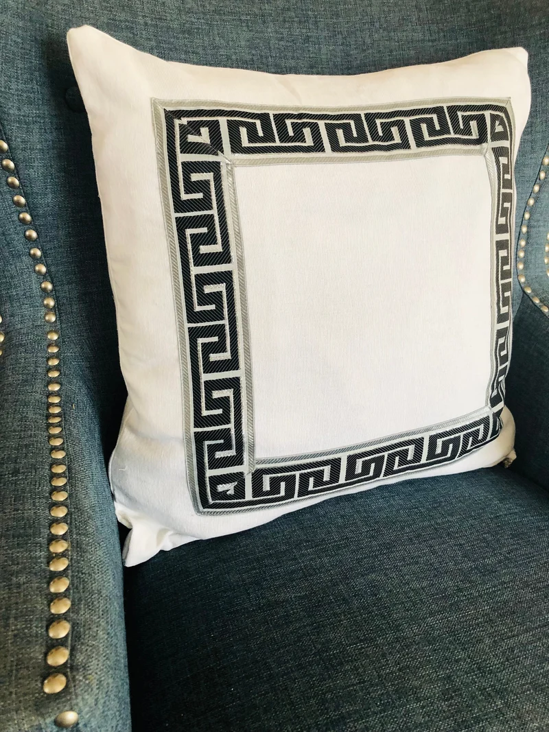 White Greek Trim Decorative Throw Pillow Covers, Greek Key Bedroom Square Euro shams