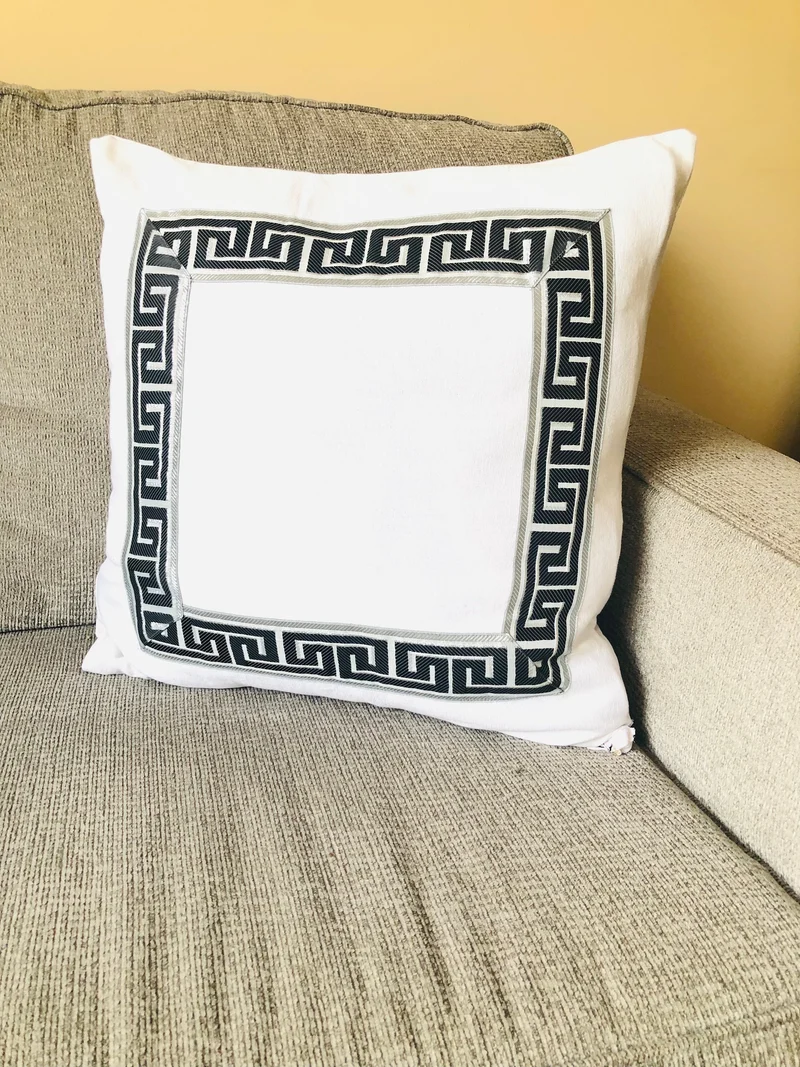 White Greek Trim Decorative Throw Pillow Covers, Greek Key Bedroom Square Euro shams