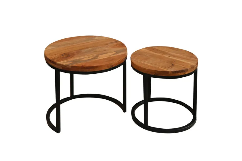 Couchtisch SELMA / Akazie natur, Metall schwarz / B 50, H 45, T 50 cm , B 40, H 40, T 40 cm