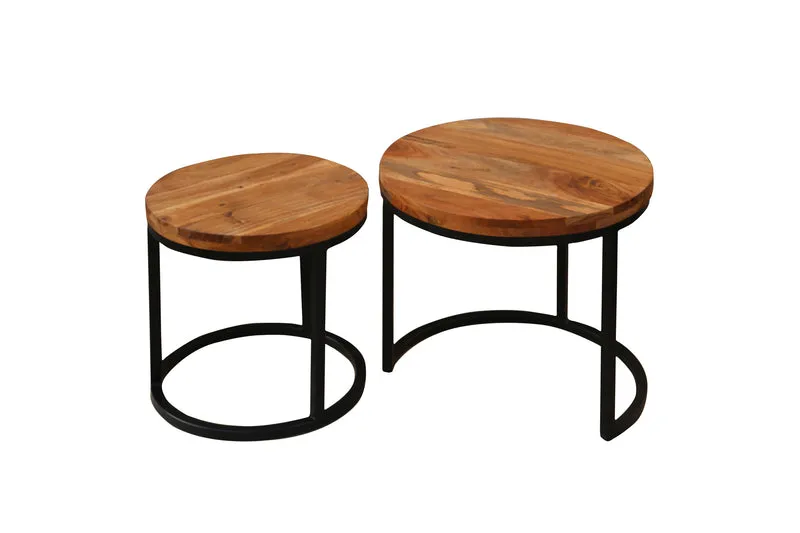Couchtisch SELMA / Akazie natur, Metall schwarz / B 50, H 45, T 50 cm , B 40, H 40, T 40 cm