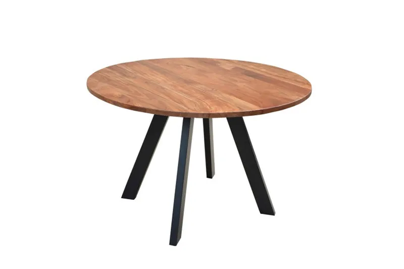 Esstisch TARA / runde Tischplatte Akazie natur / Gestell Metall schwarz / Küchentisch für bis zu 5 Personen / D 100, H 76 cm oder D 120 cm, H 76 cm