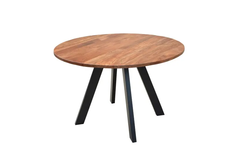 Esstisch TARA / runde Tischplatte Akazie natur / Gestell Metall schwarz / Küchentisch für bis zu 5 Personen / D 100, H 76 cm oder D 120 cm, H 76 cm
