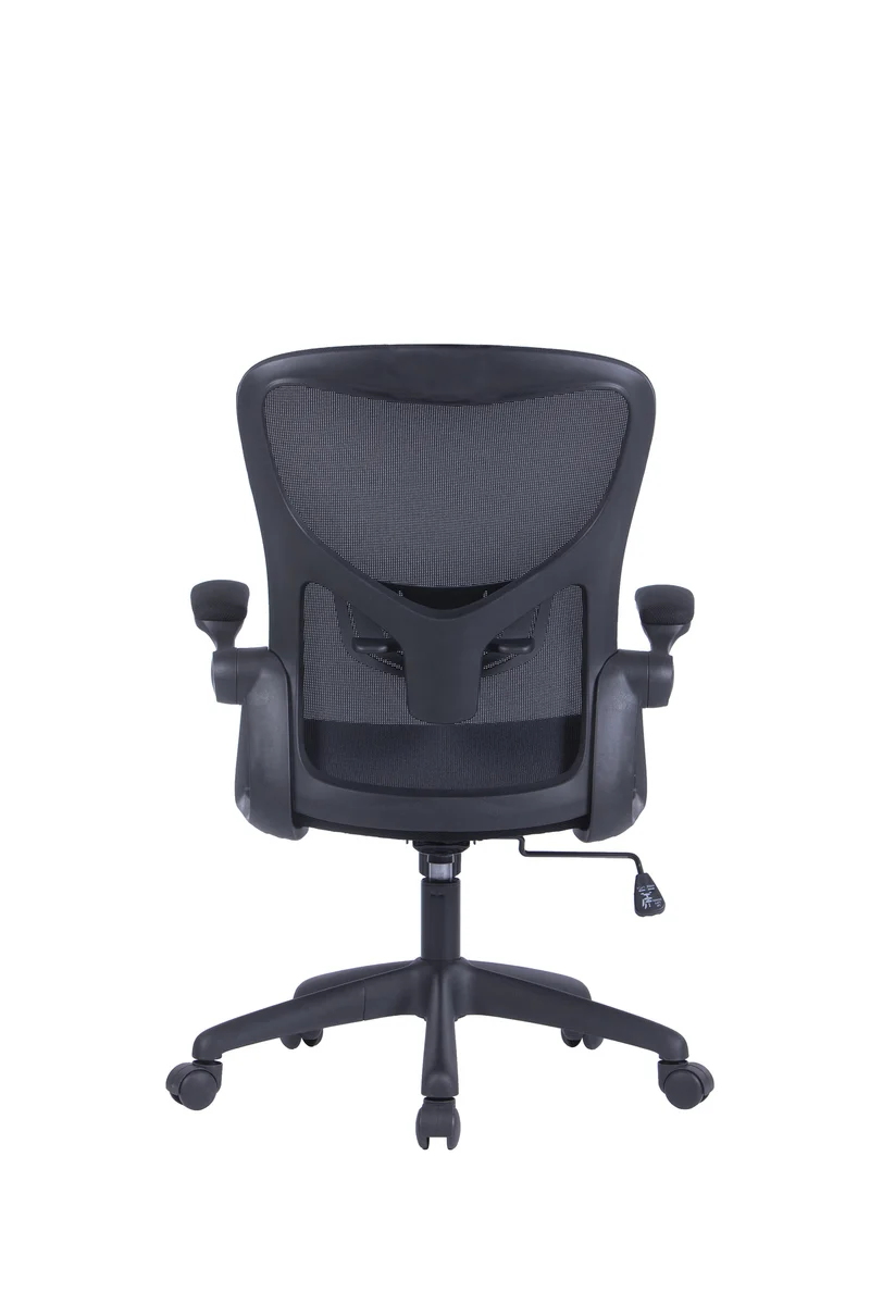 Bürostuhl FLEX / optional mit Kopfstütze / Kunststoff schwarz, Netzstoff schwarz / Wippmechanik / Armlehne klappbar / Lordoseneinstellung / B 62, H 95-103, T 58,5 cm oder B 62, H 111-119, T 66 cm