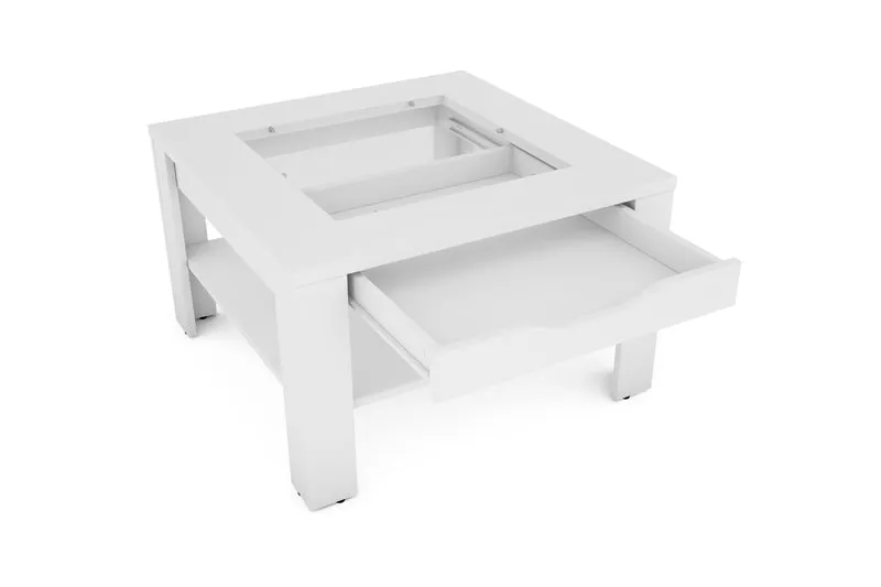 Couchtisch RALPH / moderner Sofatisch mit Glaseinlage und großzügiger Schublade / in Old Wood-Optik, weiß oder Artisan Eiche / Beistelltisch mit viel Stauraum / B 67, H 43, T 67 cm