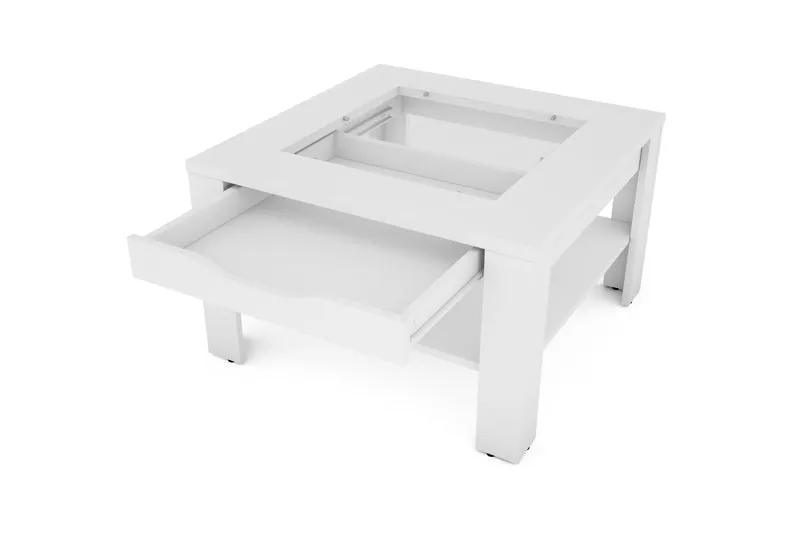 Couchtisch RALPH / moderner Sofatisch mit Glaseinlage und großzügiger Schublade / in Old Wood-Optik, weiß oder Artisan Eiche / Beistelltisch mit viel Stauraum / B 67, H 43, T 67 cm