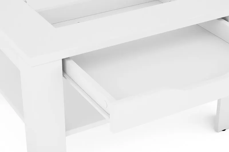 Couchtisch RALPH / moderner Sofatisch mit Glaseinlage und großzügiger Schublade / in Old Wood-Optik, weiß oder Artisan Eiche / Beistelltisch mit viel Stauraum / B 67, H 43, T 67 cm
