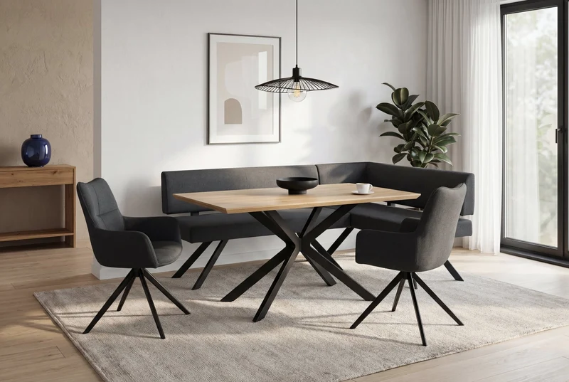 Eckbank TORONTO, Bezug in dunkelgrau oder taupe, Gestell in schwarz, L-Form langer Schenkel links oder rechts, Taschenfederkern, Küchenbank, Speisezimmerbank, Maße: B 182 x 128, H 85 cm oder 128 x 182, H 85 cm