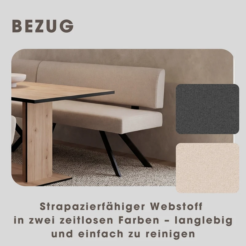 Eckbank TORONTO, Bezug in dunkelgrau oder taupe, Gestell in schwarz, L-Form langer Schenkel links oder rechts, Taschenfederkern, Küchenbank, Speisezimmerbank, Maße: B 182 x 128, H 85 cm oder 128 x 182, H 85 cm