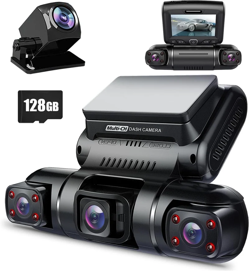 PRUVEEO 360 Degree View Dash Camera for Cars, Built-in GPS, WiFi, Night Vision, 24/7 Recording Parking Mode Monitor, Free 128G Card