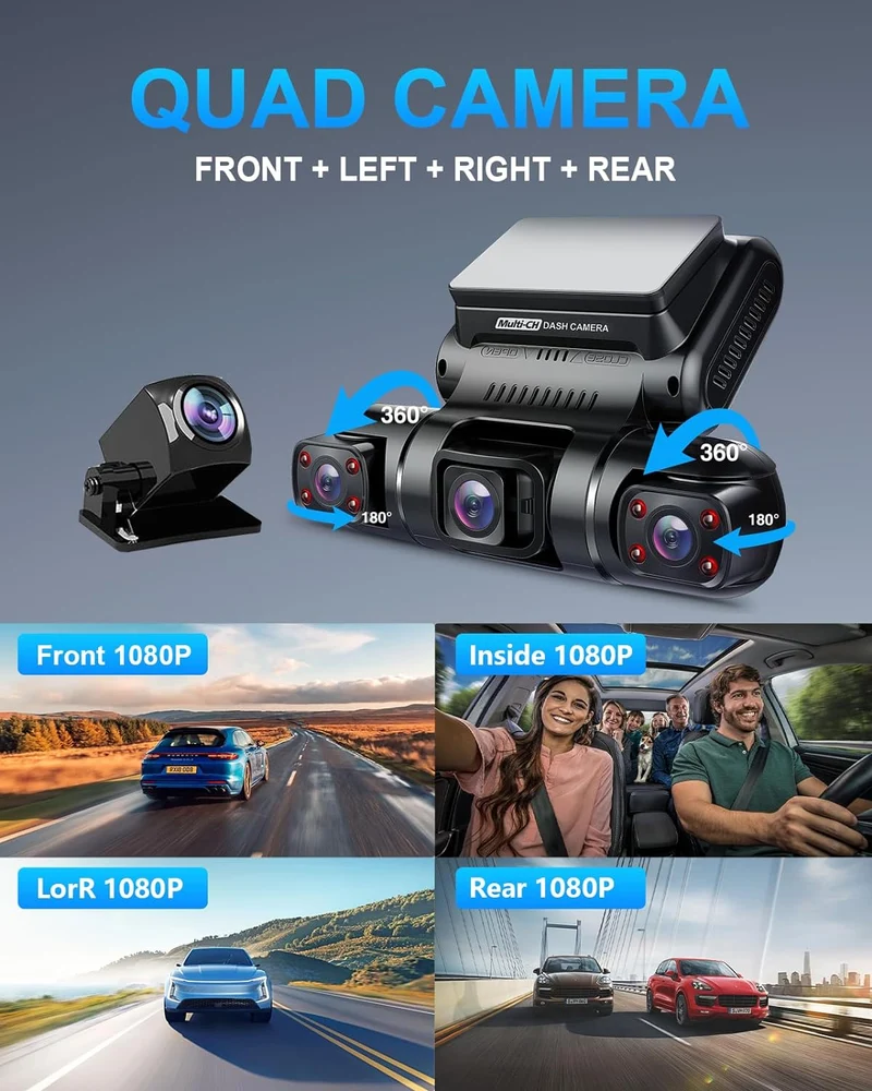 PRUVEEO 360 Degree View Dash Camera for Cars, Built-in GPS, WiFi, Night Vision, 24/7 Recording Parking Mode Monitor, Free 128G Card