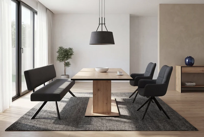 Sitzbank TORONTO, Bezug in dunkelgrau oder taupe, Gestell in schwarz, mit Rückenlehne und hohem Sitzkomfort, Esszimmerbank, Küchenbank, Maße: B 138, H 83, T 60 cm