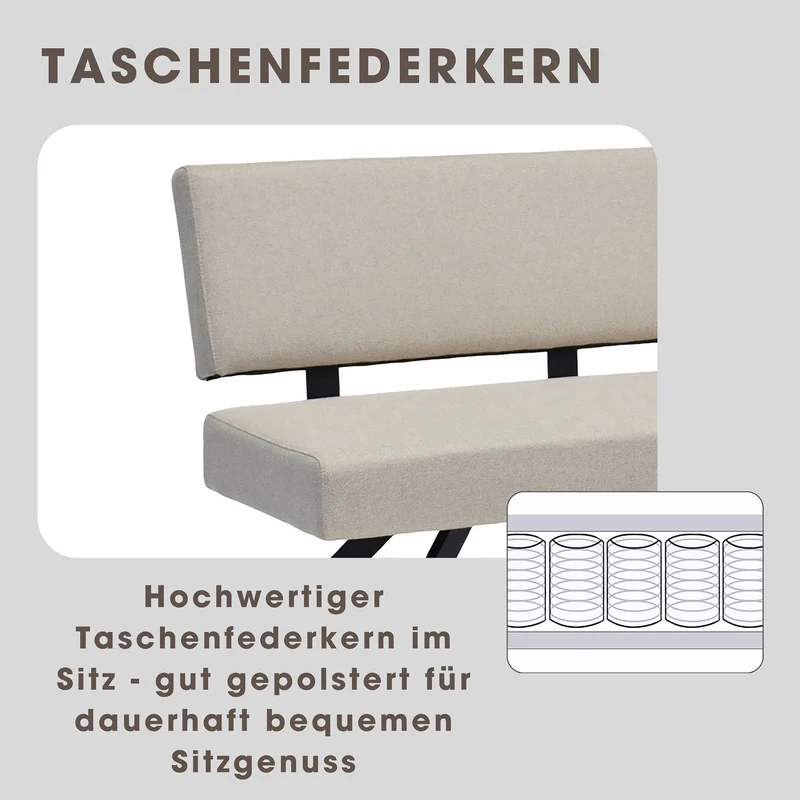 Sitzbank TORONTO, Bezug in dunkelgrau oder taupe, Gestell in schwarz, mit Rückenlehne und hohem Sitzkomfort, Esszimmerbank, Küchenbank, Maße: B 138, H 83, T 60 cm