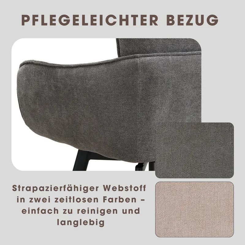 Stuhl 2-er Set RICO / Webstoffbezug in dunkelgrau oder taupe, Gestell in schwarz / 360° drehbar / Esszimmerstuhl / Küchenstuhl / B 61 x H 90 x T 63 cm