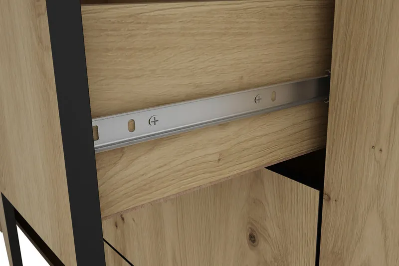 Higboard FARO / Artisan Eiche (Eiche-Optik) oder weiß, Absetzung in schwarz / Stollenoptik / 3 Türen und 3 Schubkästen / verstellbare Einlegeböden / viel Stauraum / Sideboard / Kommode / Maße: B 160, H 84, T 40 cm