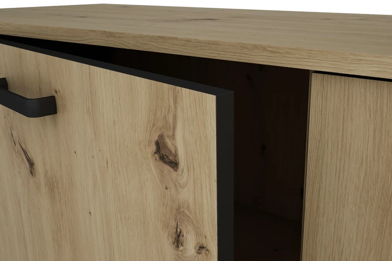 Sideboard FARO / Artisan Eiche (Eiche-Optik) oder weiß, Absetzung in schwarz / Stollenoptik / 3 Türen und 3 Schubkästen / verstellbare Einlegeböden / viel Stauraum / Kommode / Anrichte / Maße: B 160, H 84, T 40 cm