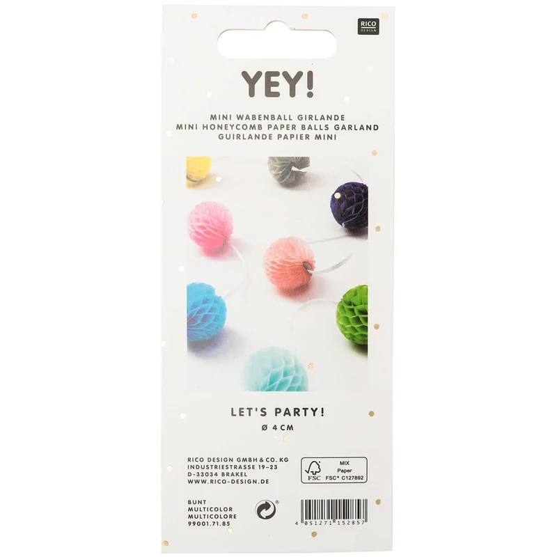 MINI HONEYCOMB PAPER BALLS GARLAND - MULTI