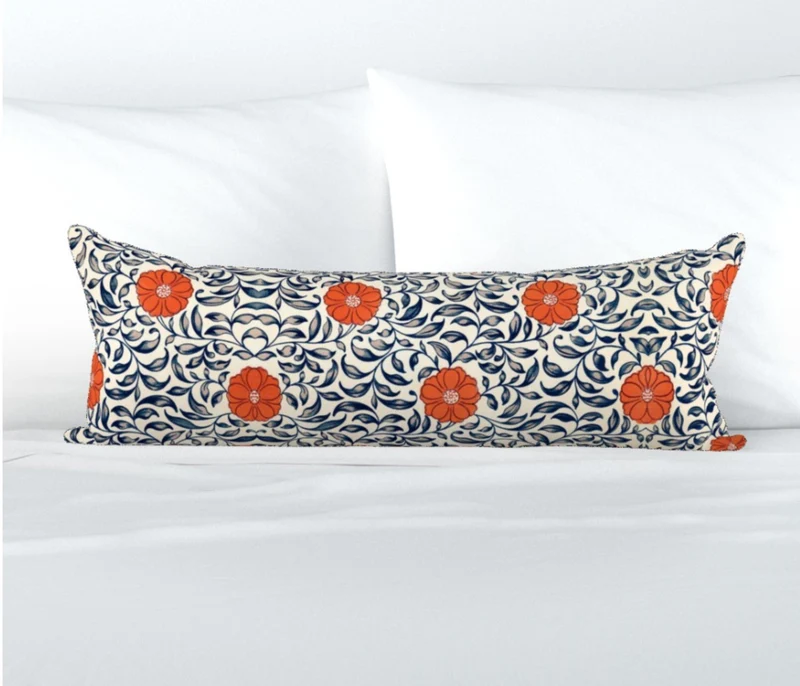 Floral Body Pillow Case, Lumbar Linen Fall Pillows, Linen Cushion Cover