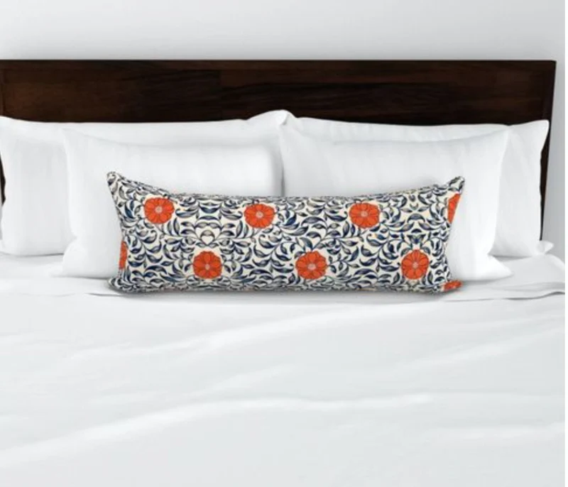 Floral Body Pillow Case, Lumbar Linen Fall Pillows, Linen Cushion Cover