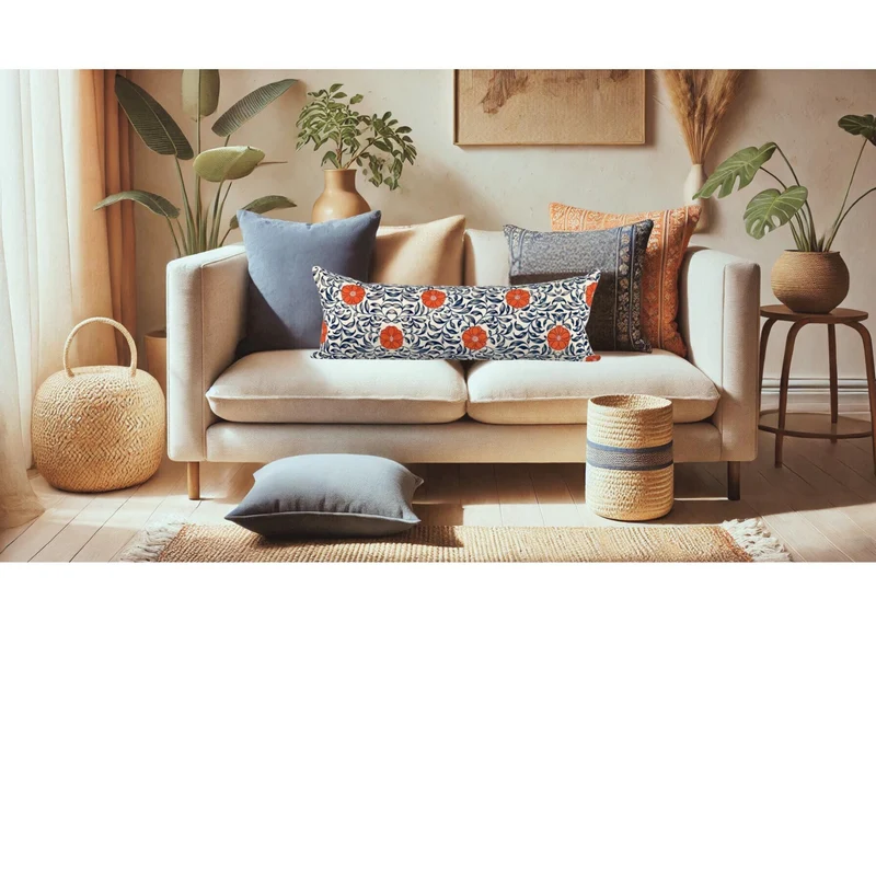 Floral Body Pillow Case, Lumbar Linen Fall Pillows, Linen Cushion Cover