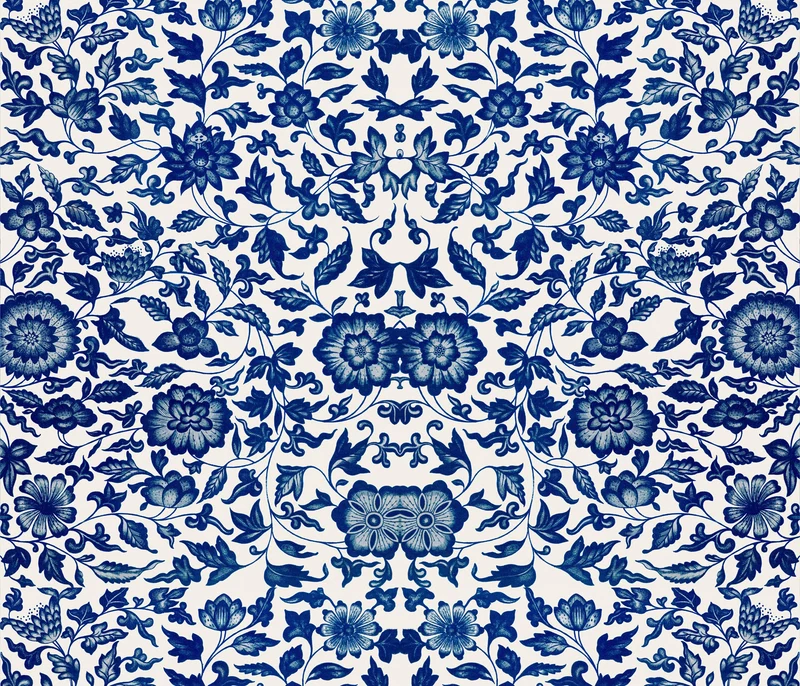 Blue Lumbar Floral Pillow, Designer Blue and White Floral Pillow, Modern Floral Throw Pillow Cover