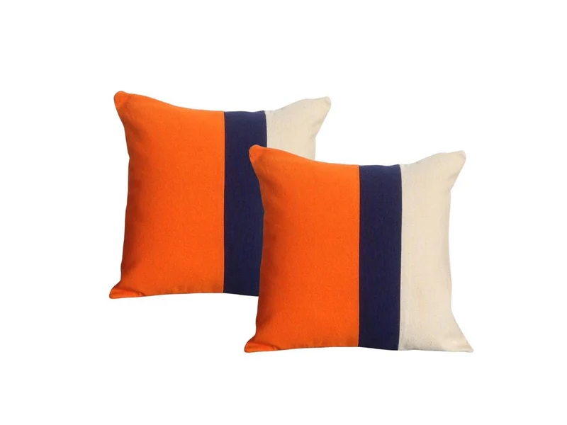 Orange Navy Color Block Accent Pillows Boho Stripes Square Throw Pillows Abstract Geometric Throw Pillows