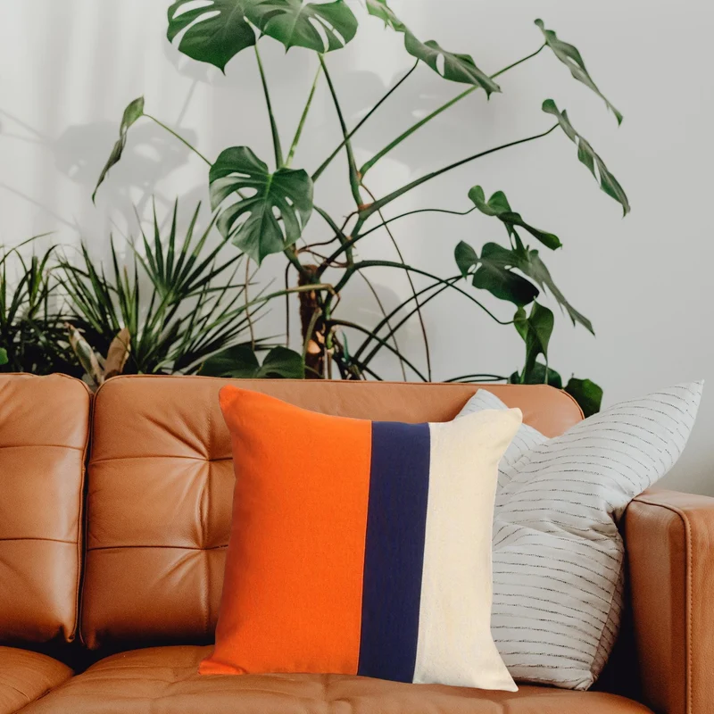 Orange Navy Color Block Accent Pillows Boho Stripes Square Throw Pillows Abstract Geometric Throw Pillows