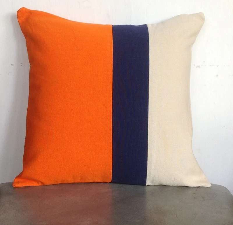 Orange Navy Color Block Accent Pillows Boho Stripes Square Throw Pillows Abstract Geometric Throw Pillows