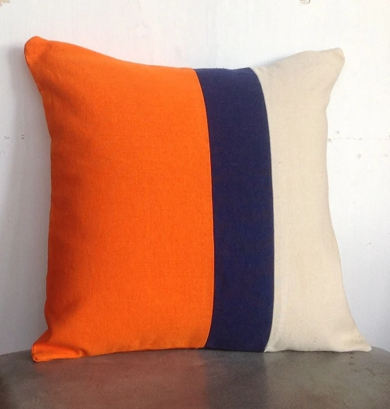 Orange Navy Color Block Accent Pillows Boho Stripes Square Throw Pillows Abstract Geometric Throw Pillows