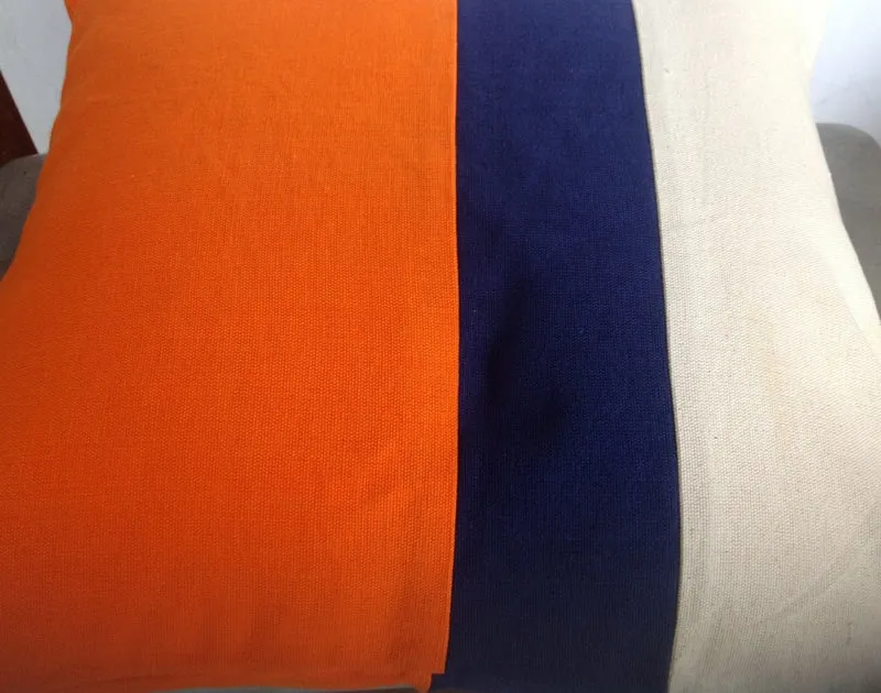 Orange Navy Color Block Accent Pillows Boho Stripes Square Throw Pillows Abstract Geometric Throw Pillows