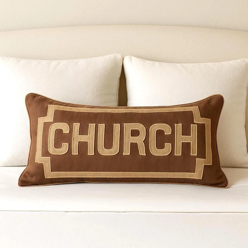 Name Appliqued Lumbar Pillow Covers, Brown Sofa Accent Throw Pillows Gifts for Birthday