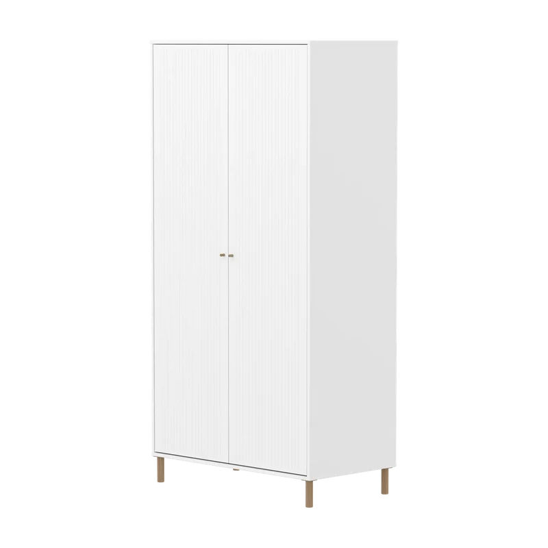 Flexa Saga Kleiderschrank, 2 Türen mit Rillen Weiss/Eiche