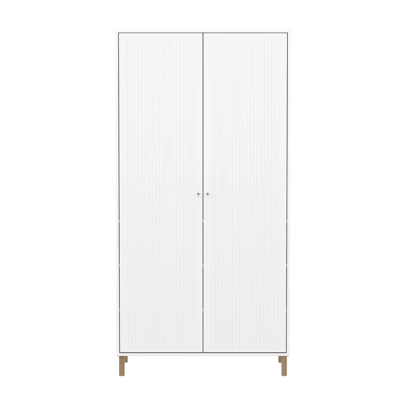 Flexa Saga Kleiderschrank, 2 Türen mit Rillen Weiss/Eiche