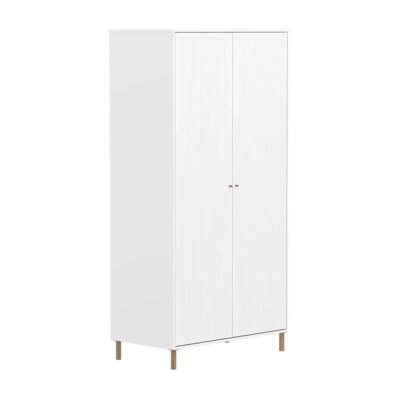Flexa Saga Kleiderschrank, 2 Türen mit Rillen Weiss/Eiche
