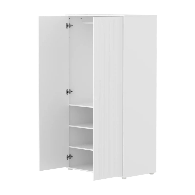 Flexa Saga Kleiderschrank, 2 Türen mit Rillen Weiss/Eiche