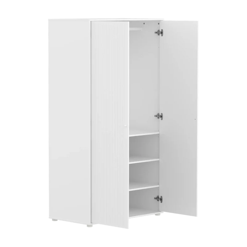 Flexa Saga Kleiderschrank, 2 Türen mit Rillen Weiss/Eiche