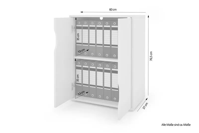 Aktenschrank BELFAST / mit viel Stauraum / 2 Türen / weiß oder anthazit / B 60, H 76,5, T 37 cm