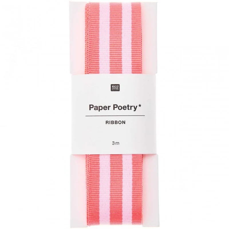 DUO STRIPE RIBBON - NEON PINK & WHITE
