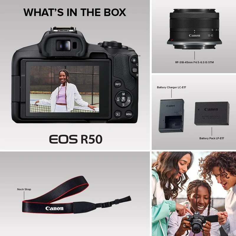 Canon EOS R50 Mirrorless RF-S18-45mm F4.5-6.3 is STM Lens Kit, 24.2 MP